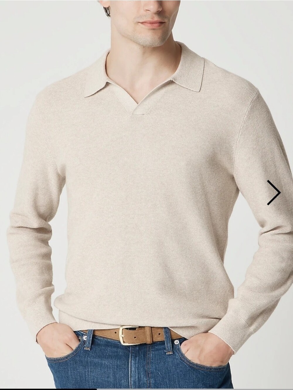 Cotton waffle johnny-collar sweater-polo